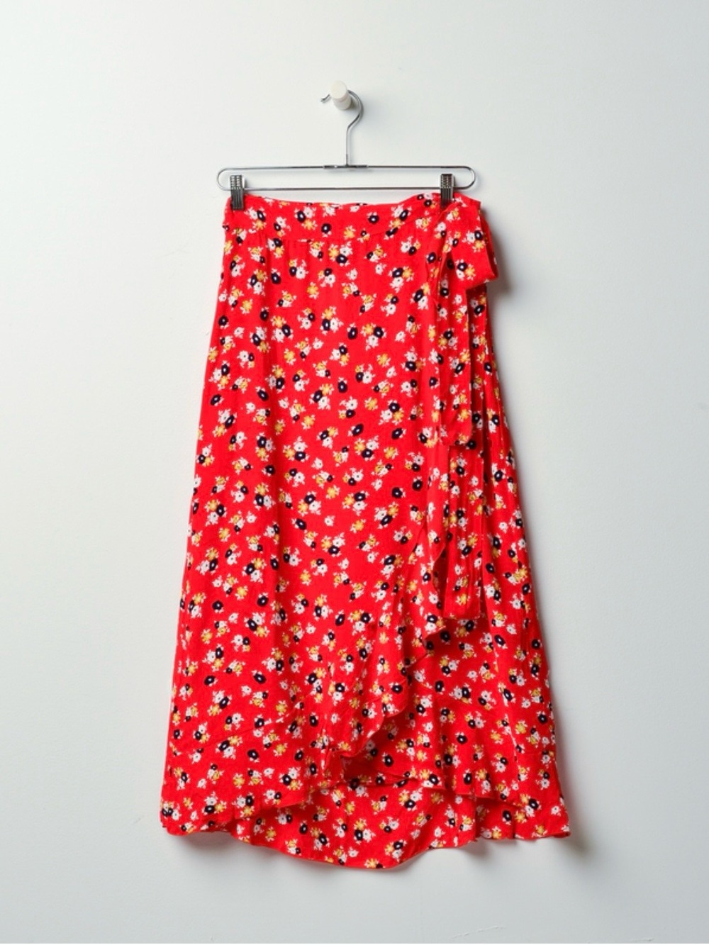 Faithfull the Brand Celeste Ruffle Wrap Skirt Red Jasmine Floral Print